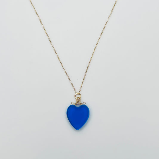 Blue heart crystal pendant on 12K GF chain, 18 inch length