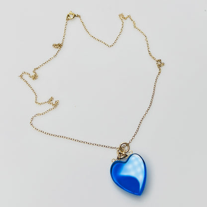 Blue heart crystal pendant on 12K GF chain, 18 inch length