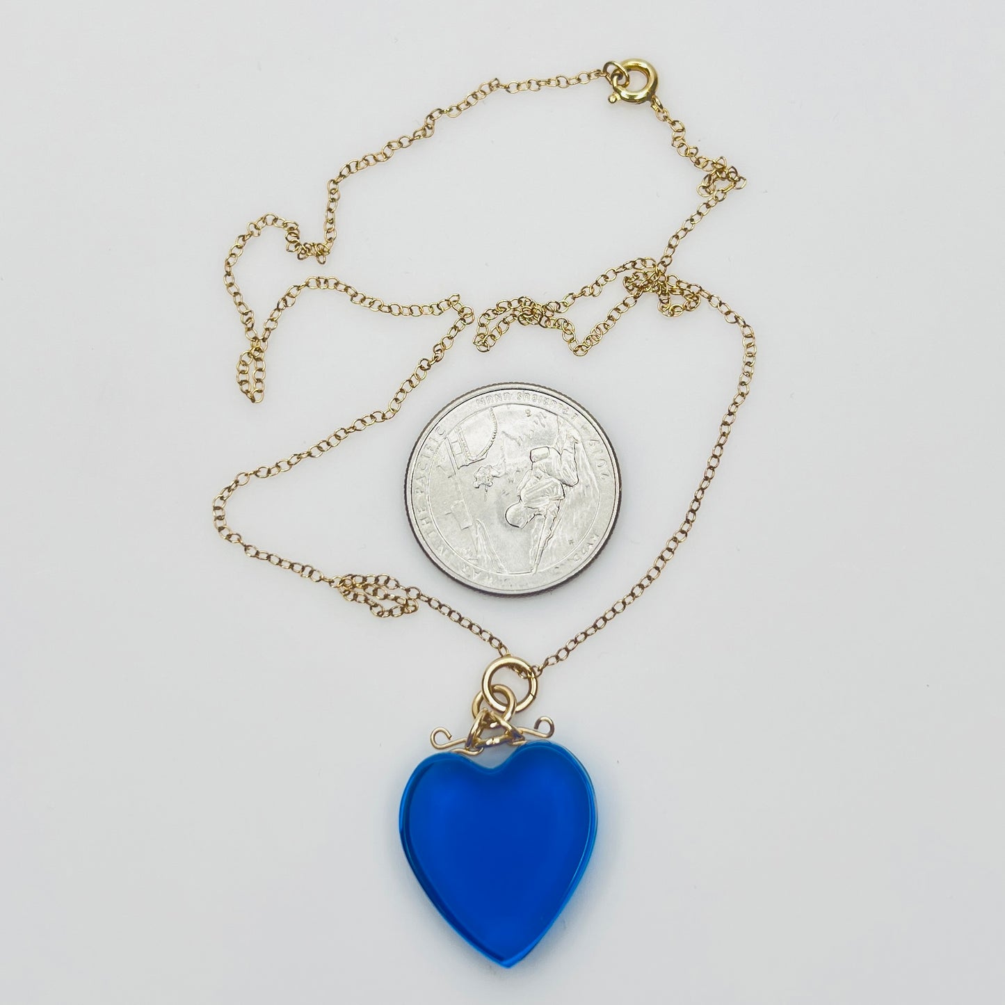 Blue heart crystal pendant on 12K GF chain, 18 inch length