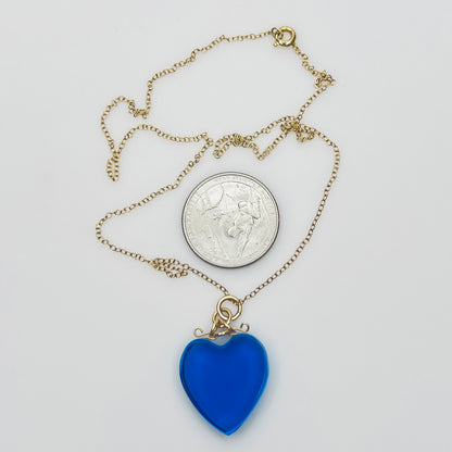 Blue heart crystal pendant on 12K GF chain, 18 inch length