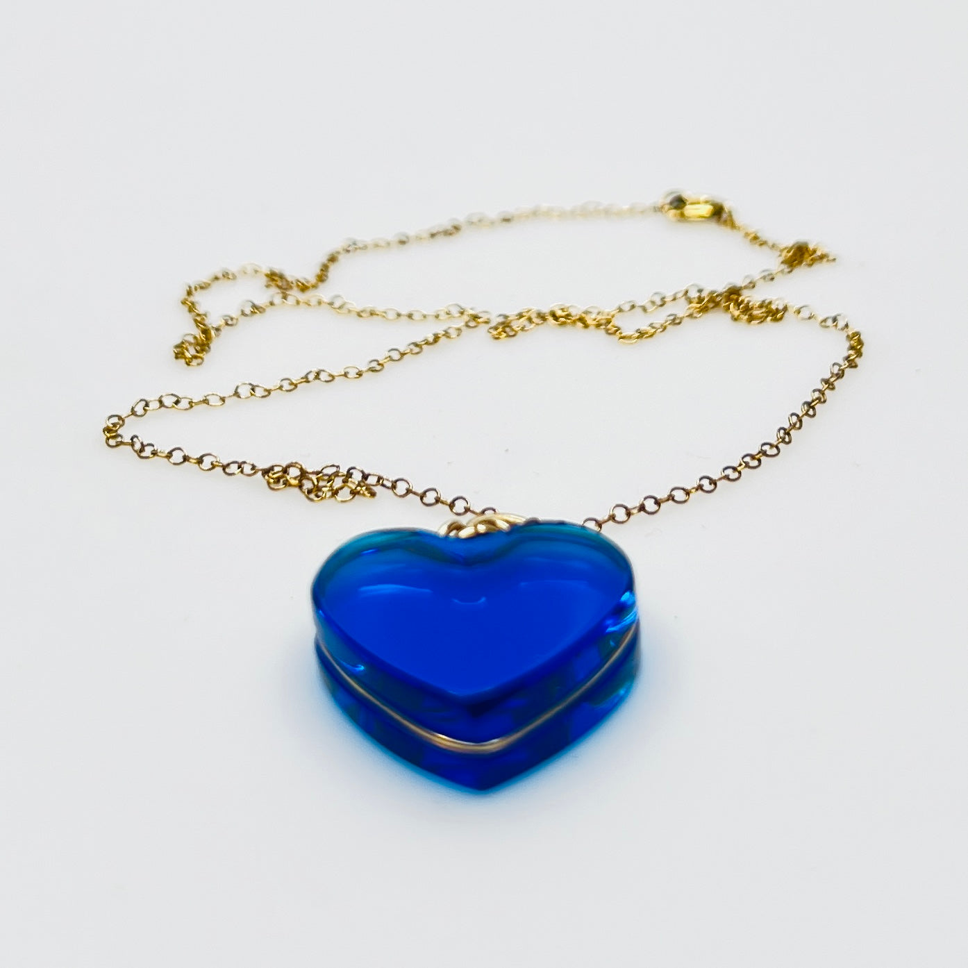 Blue heart crystal pendant on 12K GF chain, 18 inch length