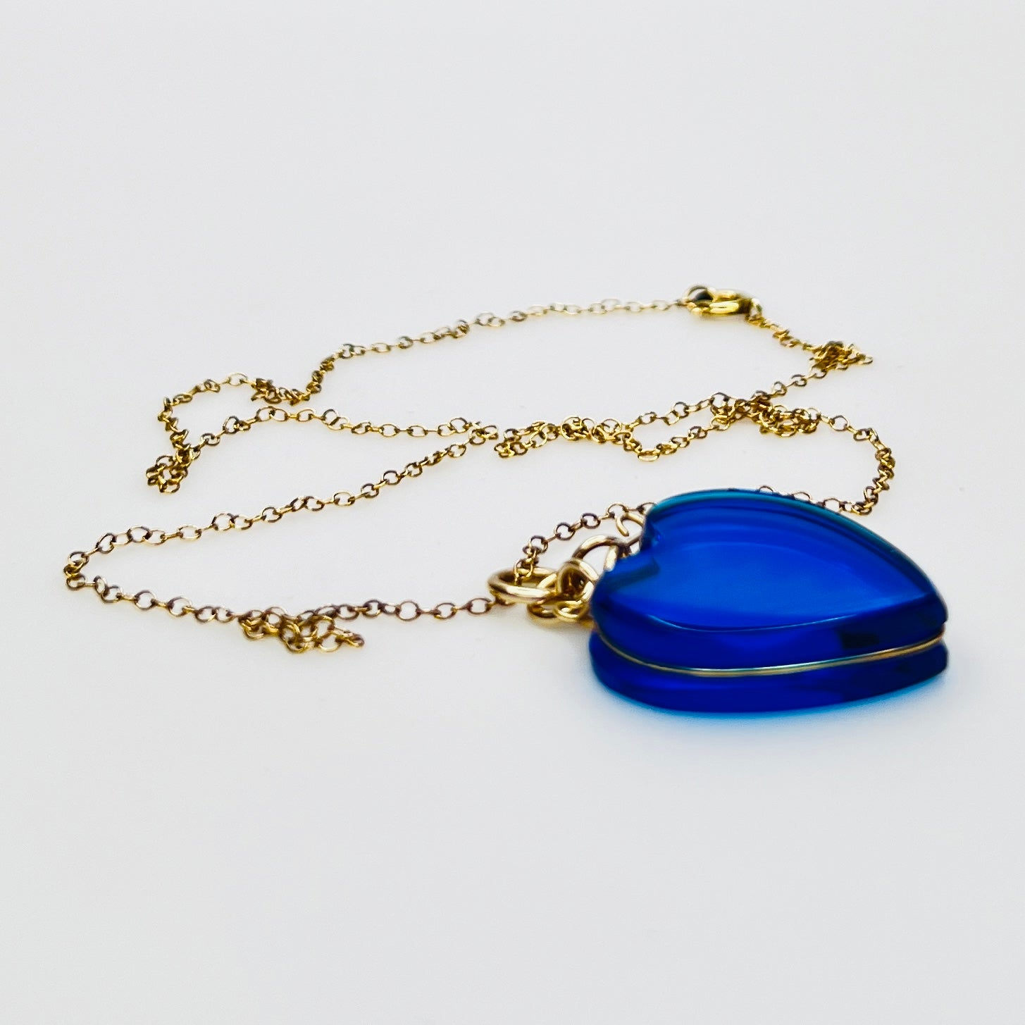 Blue heart crystal pendant on 12K GF chain, 18 inch length