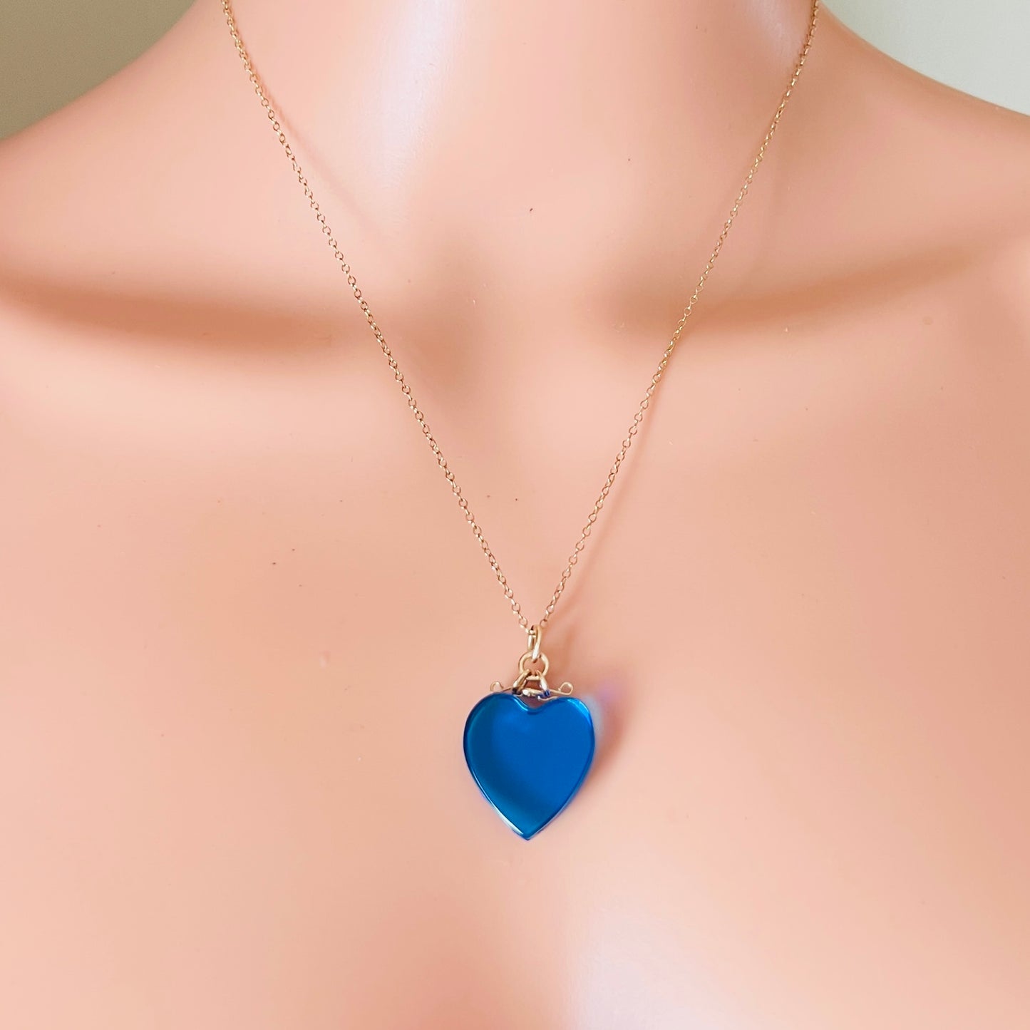 12K gold filled necklace with cobalt blue crystal heart pendant