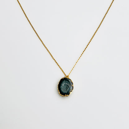 Gold filled necklace with black agate geode pendant