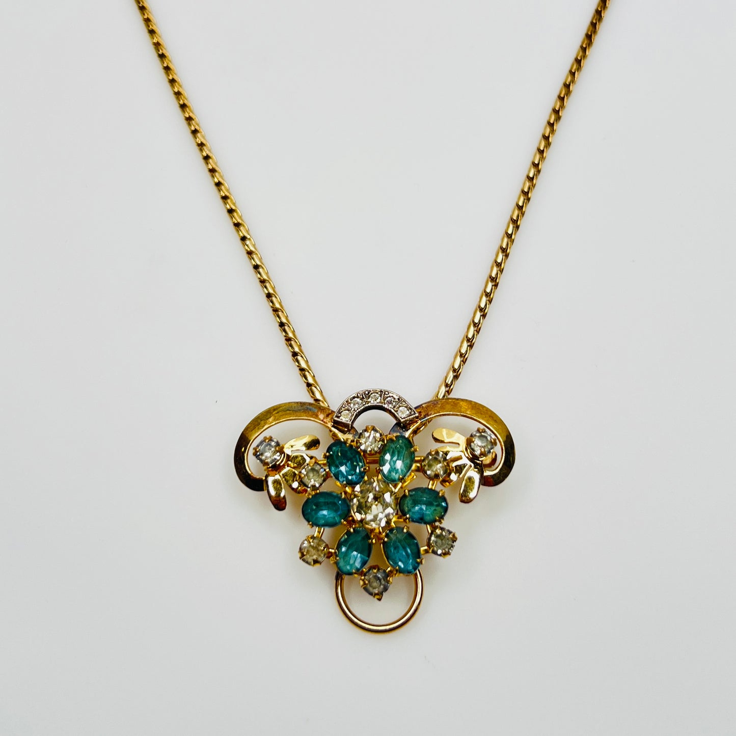 1930s Michelson 12K gold filled and sterling rhinestone floral necklace