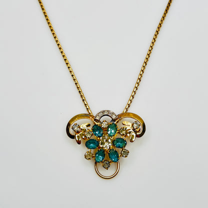 1930s Michelson 12K gold filled and sterling rhinestone floral necklace