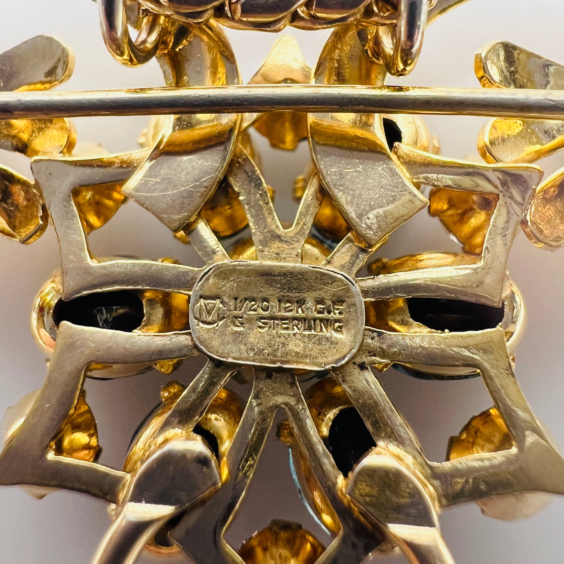 Back of signed Michelson 1/20 12K GF & sterling convertible brooch