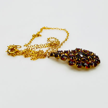 1930s Czech ruby glass pendant necklace gold filled chain