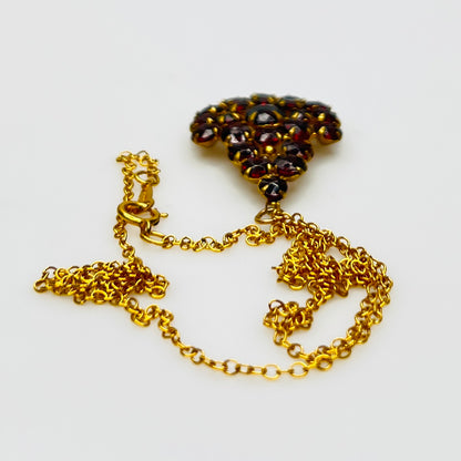1930s Czech ruby glass pendant necklace gold filled chain
