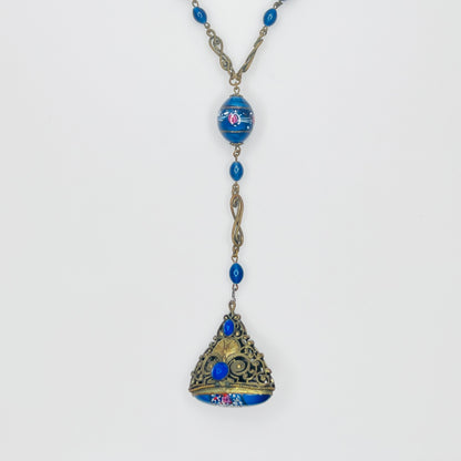 1930s Venetian glass cobalt blue watch fob necklace