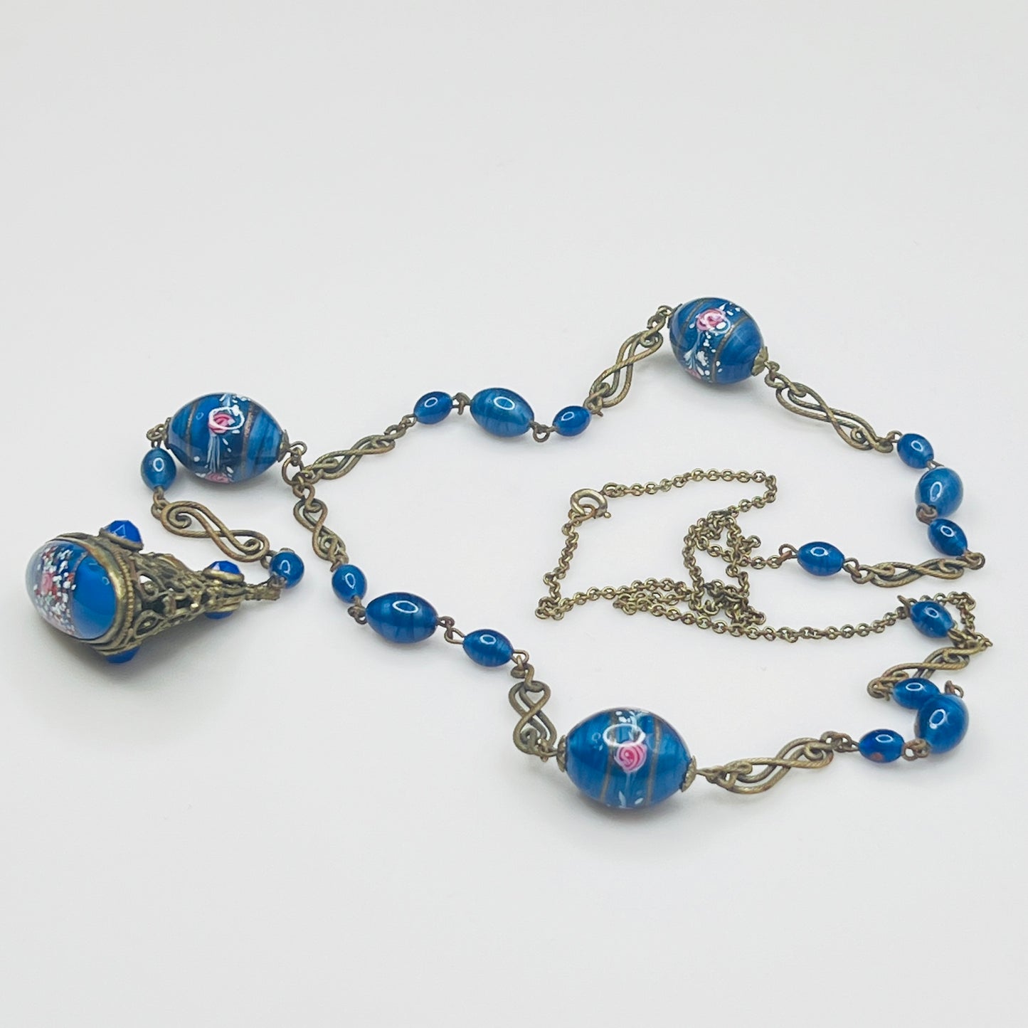 1930s Venetian glass cobalt blue watch fob necklace