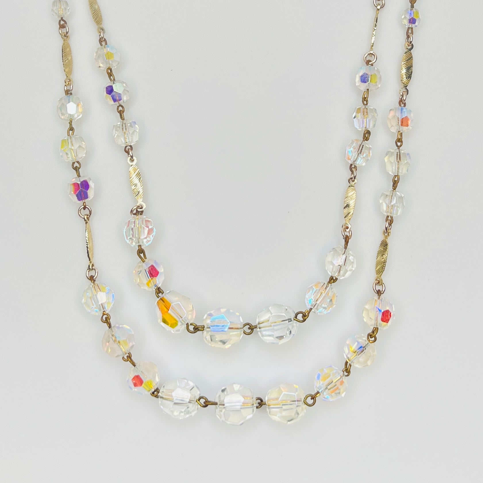 1950s West Germany aurora borealis crystal necklace double strand