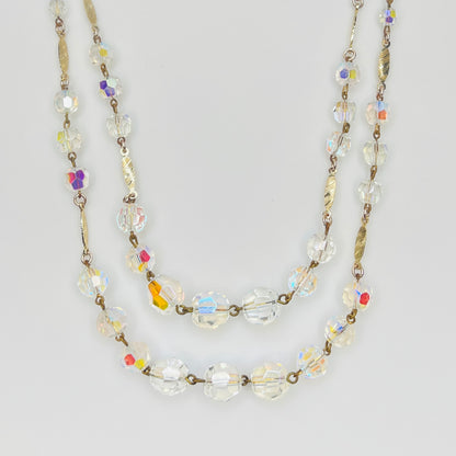 1950s West Germany aurora borealis crystal necklace double strand