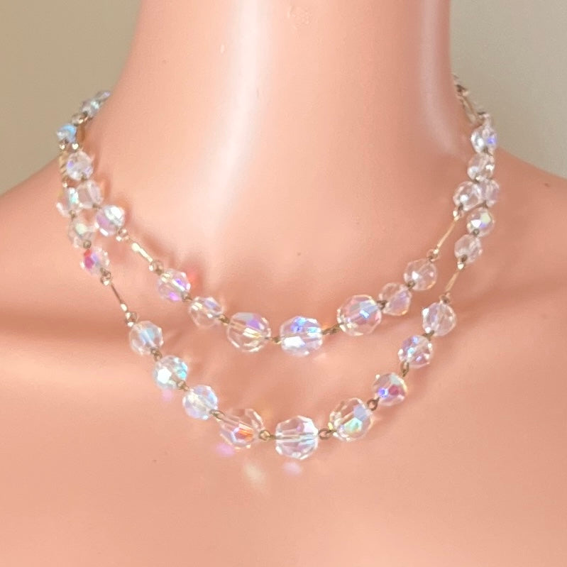1950s West Germany aurora borealis crystal necklace double strand