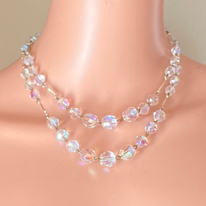1950s West Germany aurora borealis crystal necklace double strand