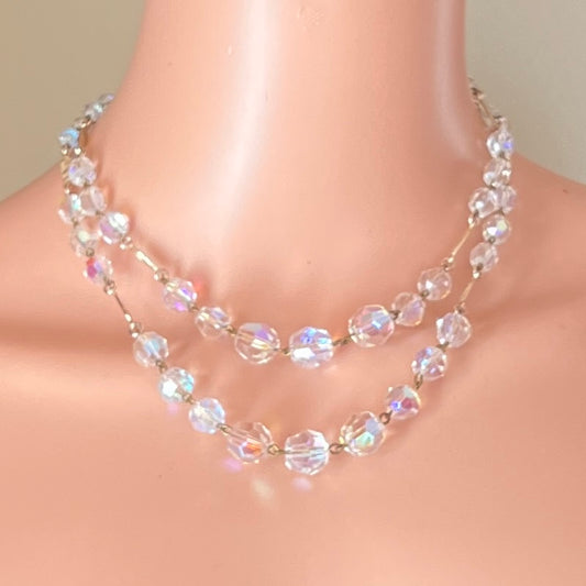 1950s West Germany aurora borealis crystal necklace double strand