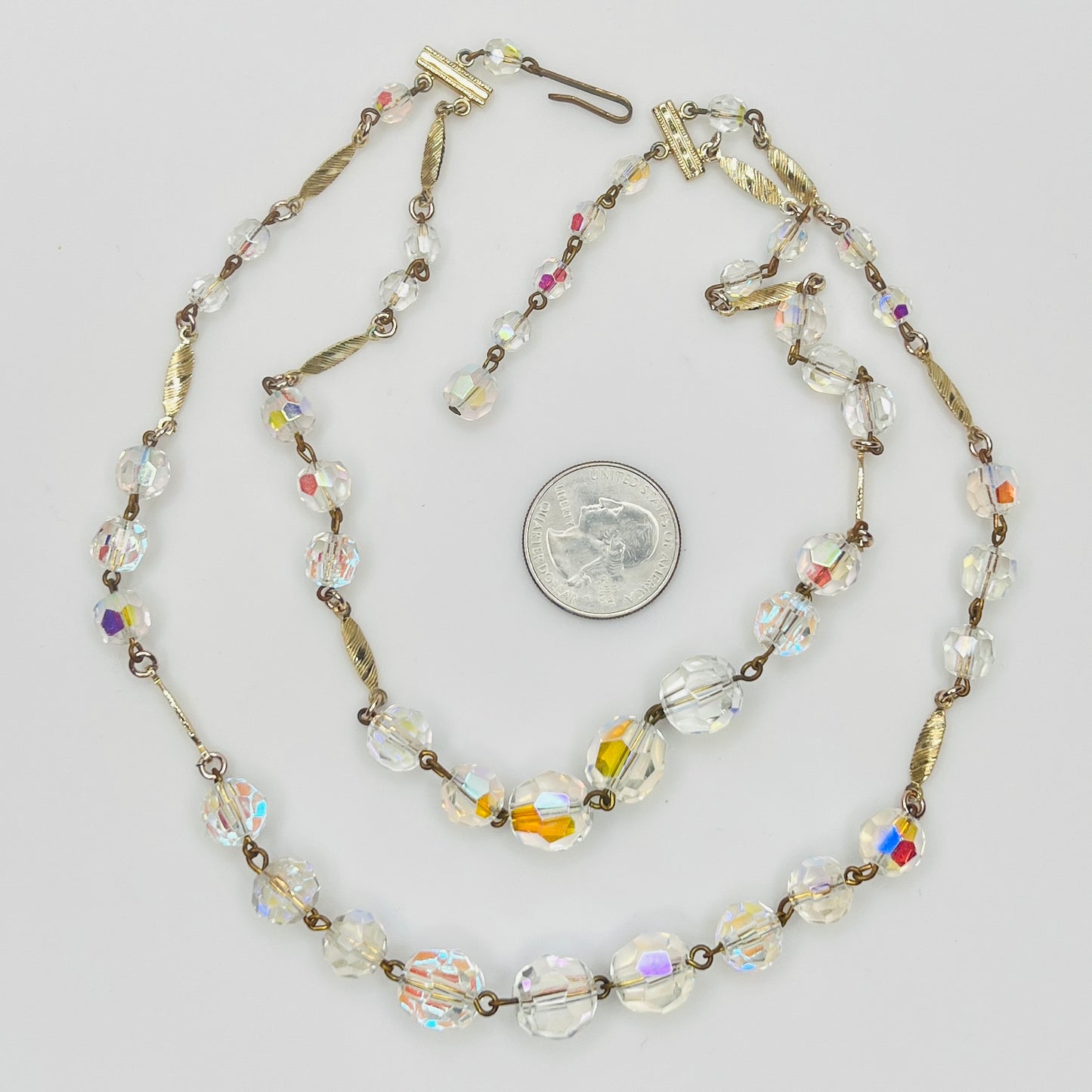 1950s West Germany aurora borealis crystal necklace double strand