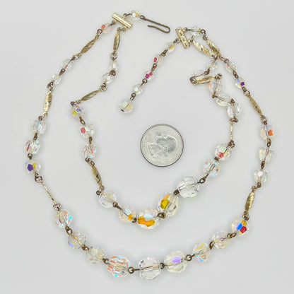1950s West Germany aurora borealis crystal necklace double strand