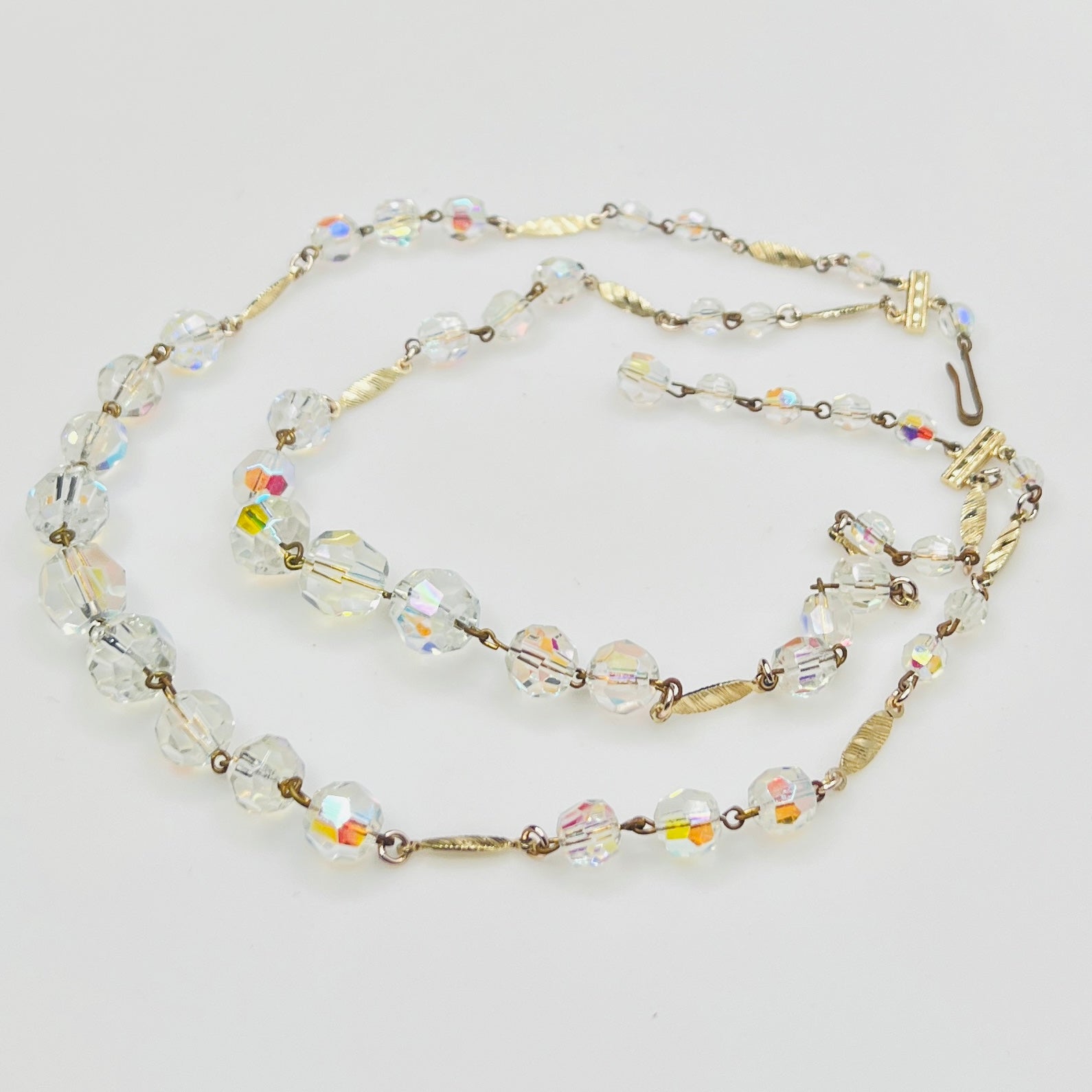 1950s West Germany aurora borealis crystal necklace double strand