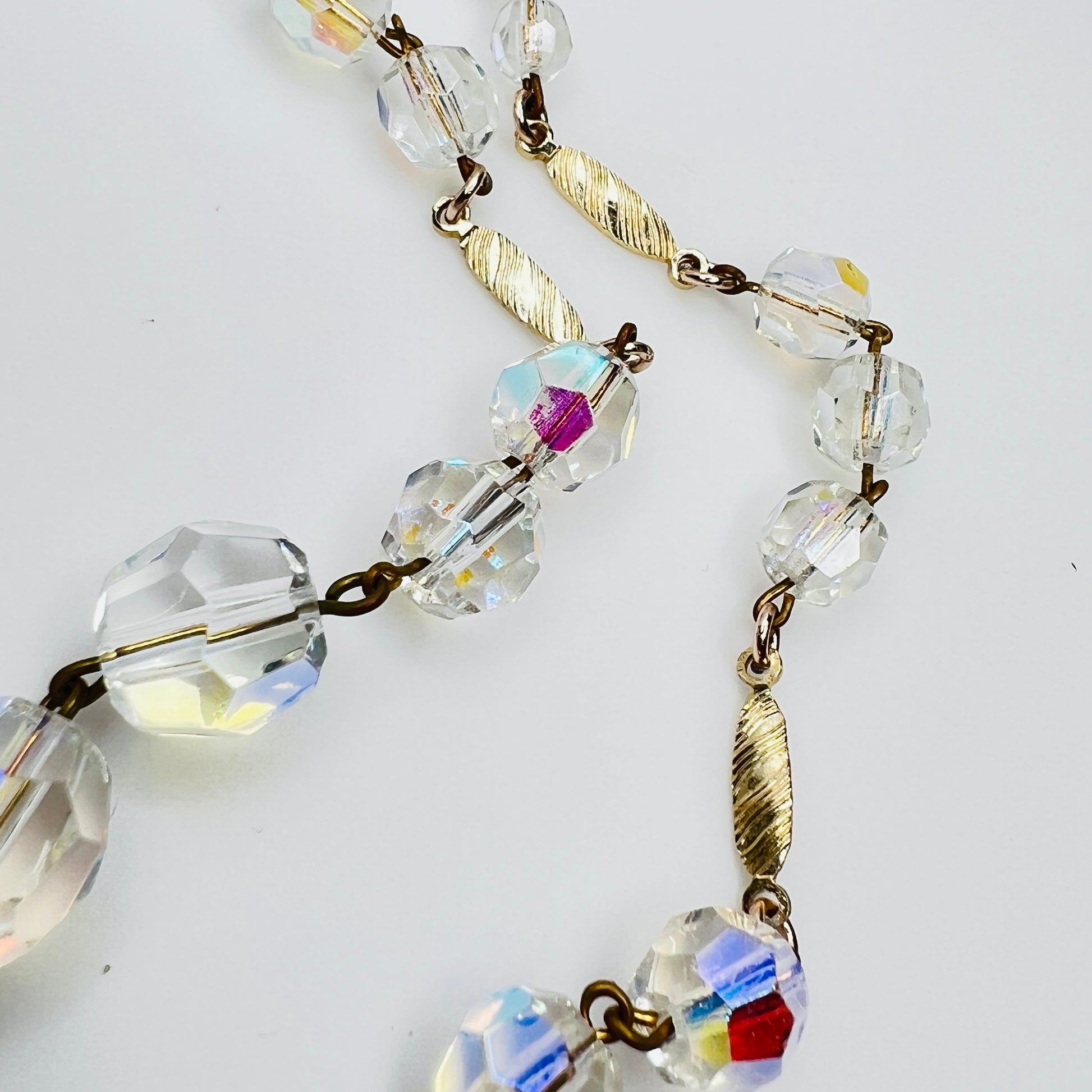 Close-up of AB crystal beads with gold spacers