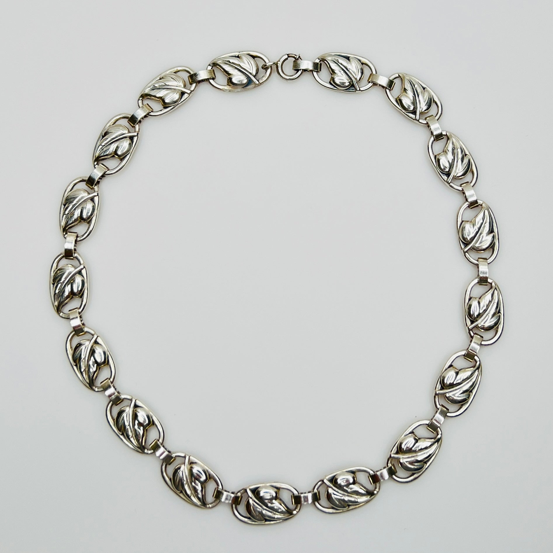 Vintage Danecraft sterling silver leaf choker necklace top view