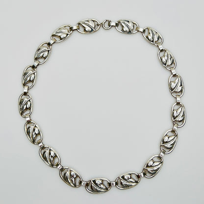 Vintage Danecraft sterling silver leaf choker necklace top view