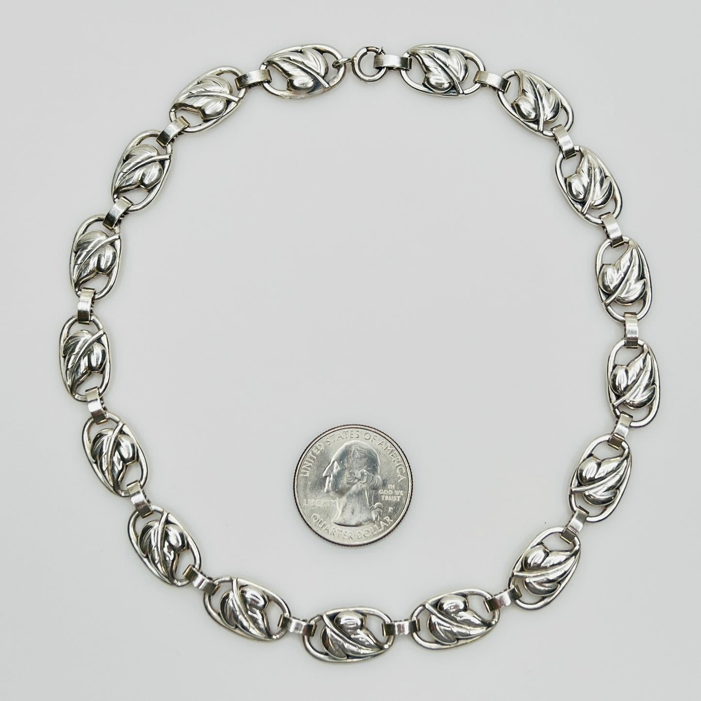 Vintage Danecraft sterling silver leaf choker necklace top view