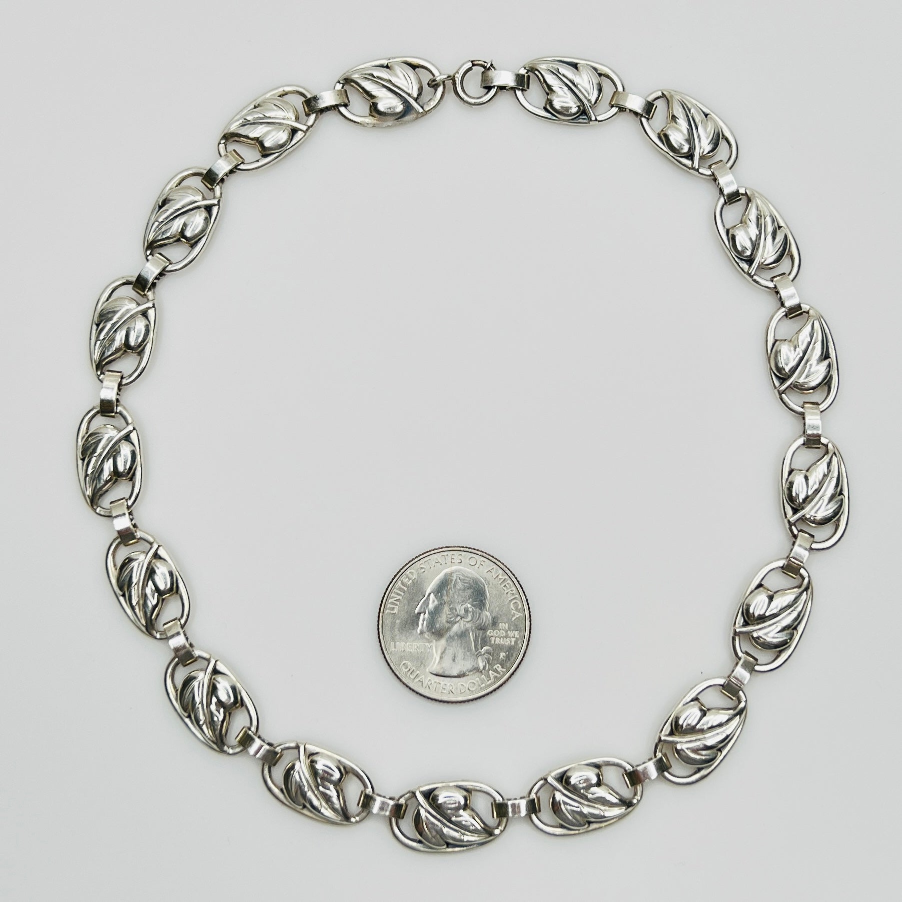 Vintage Danecraft sterling silver leaf choker necklace top view