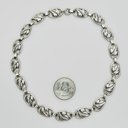Vintage Danecraft sterling silver leaf choker necklace top view