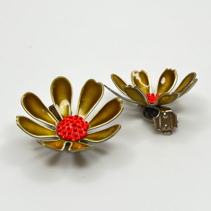 Retro flower clip-on earrings in mod enamel colors