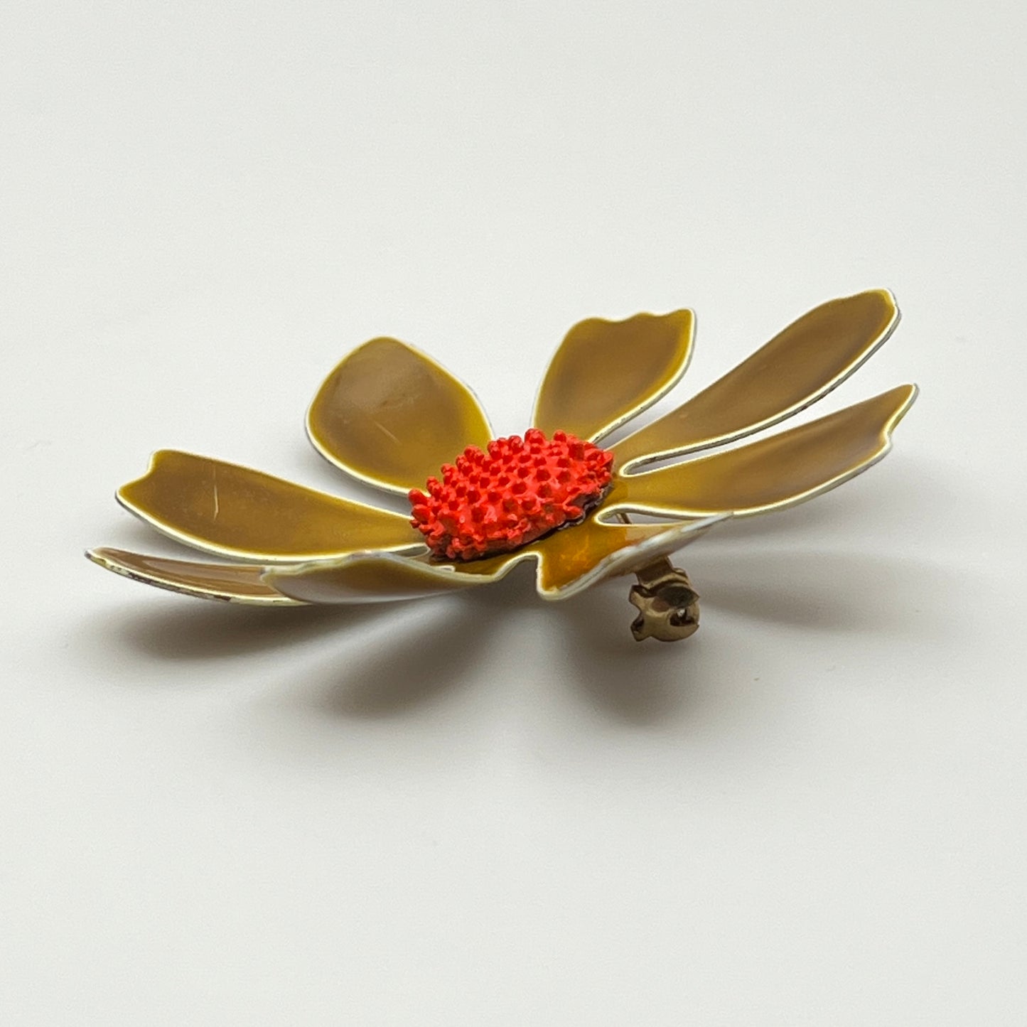 Retro flower brooch with matching clip-on earrings in mod enamel colors