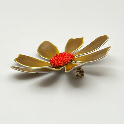 Retro flower brooch with matching clip-on earrings in mod enamel colors