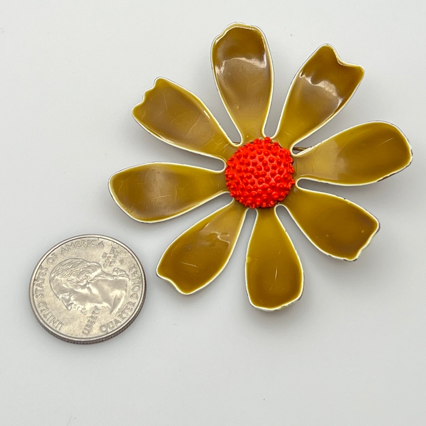 Retro flower brooch with matching clip-on earrings in mod enamel colors