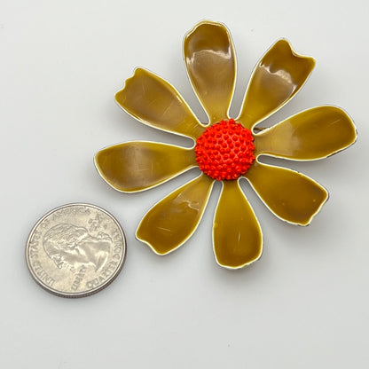 Retro flower brooch with matching clip-on earrings in mod enamel colors