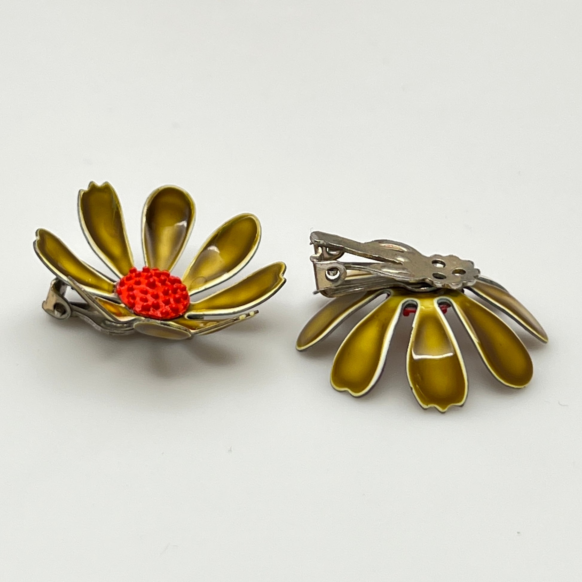 Retro flower clip-on earrings in mod enamel colors
