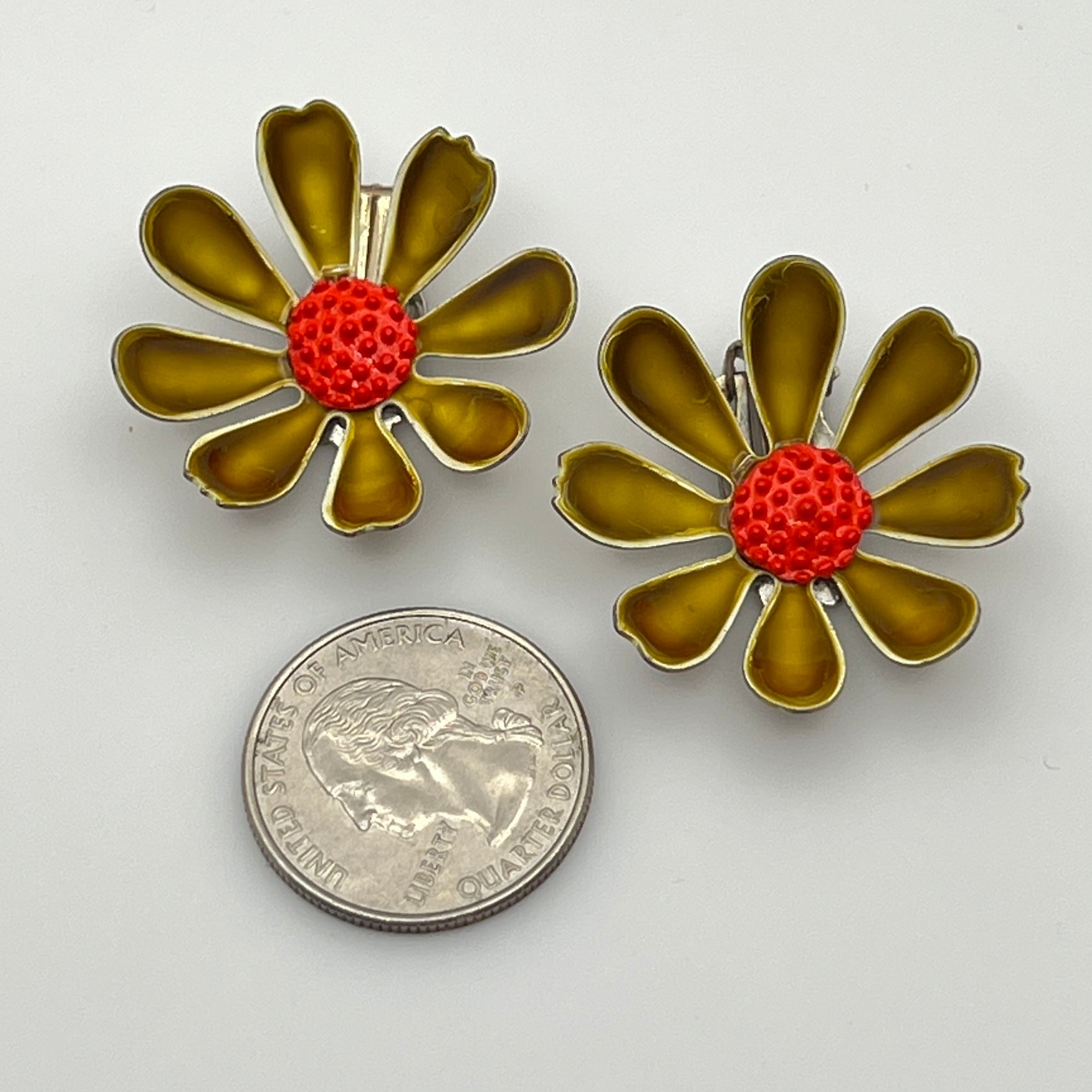 Retro flower clip-on earrings in mod enamel colors