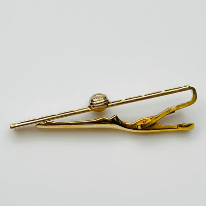 side view 1950s gold-tone tie clip with vintage microphone motif