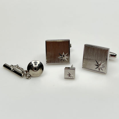 1950s Foster cufflink and tie tack set with starburst engraving