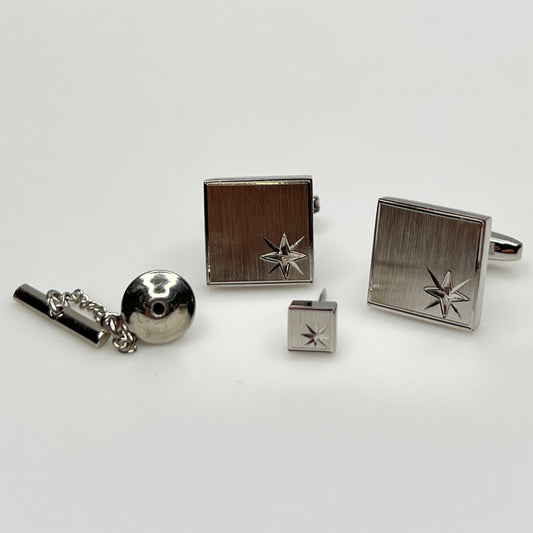 1950s Foster cufflink and tie tack set with starburst engraving