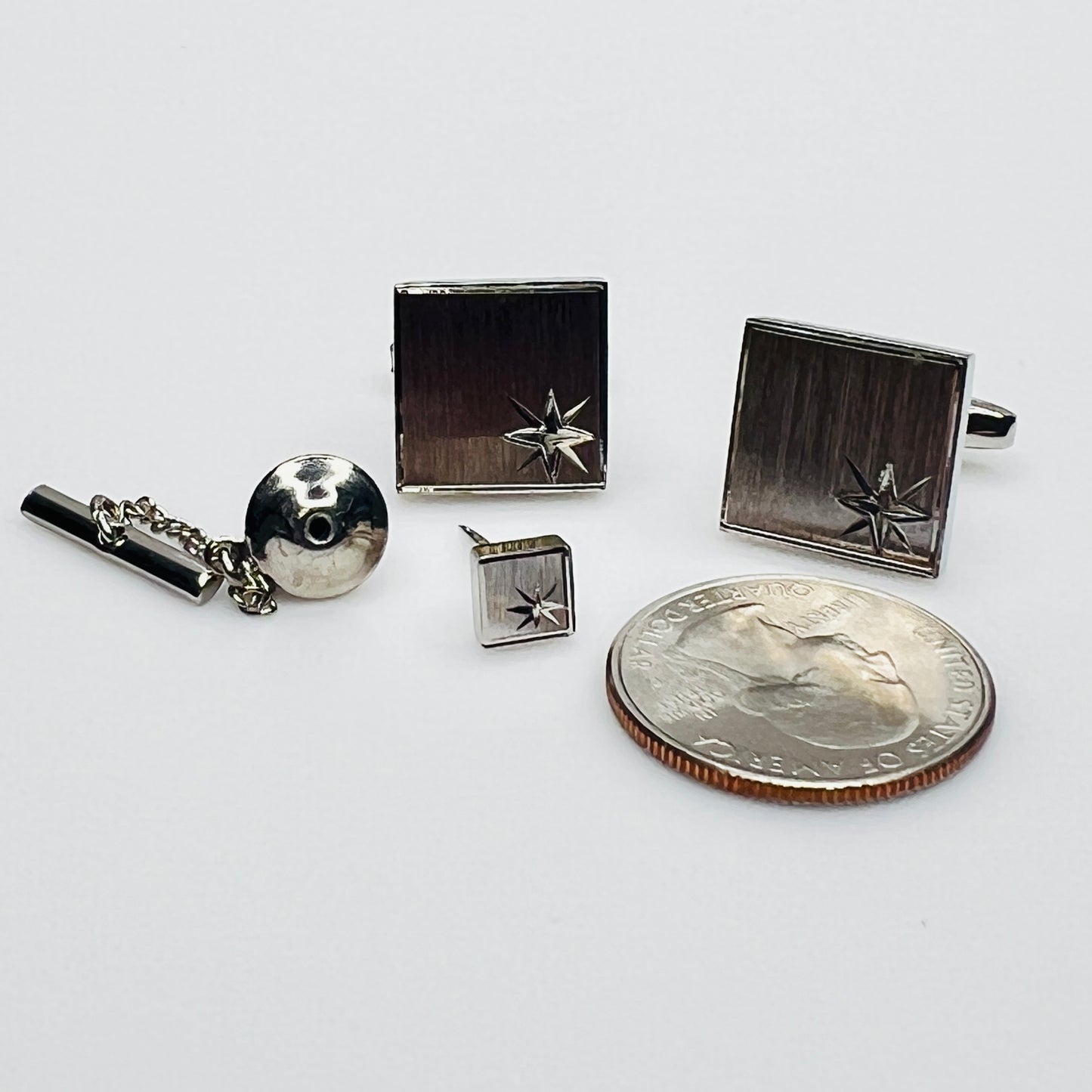 1950s Foster cufflink and tie tack set with starburst engraving