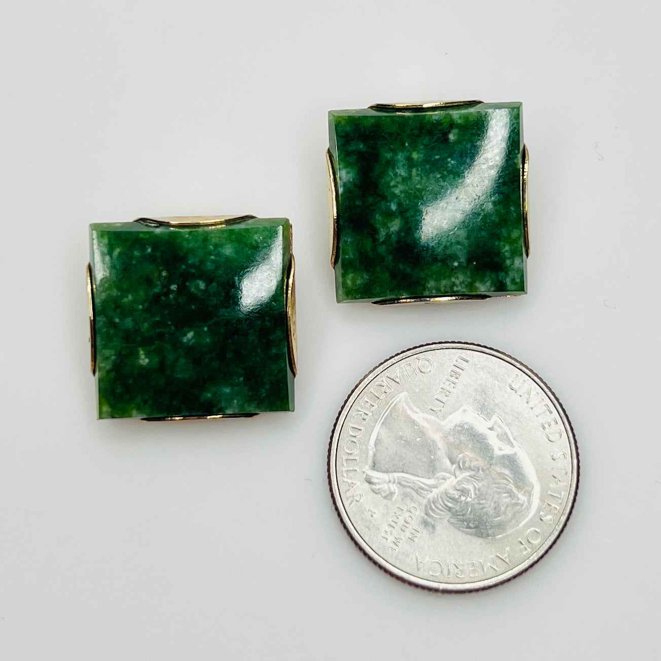 Vintage 1960s green jade square clip on earrings