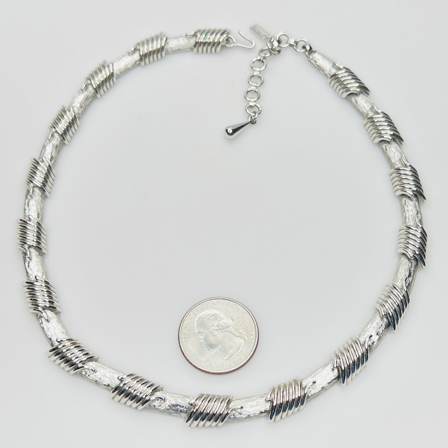 Vintage Monet silver wrapped link choker necklace with extender chain
