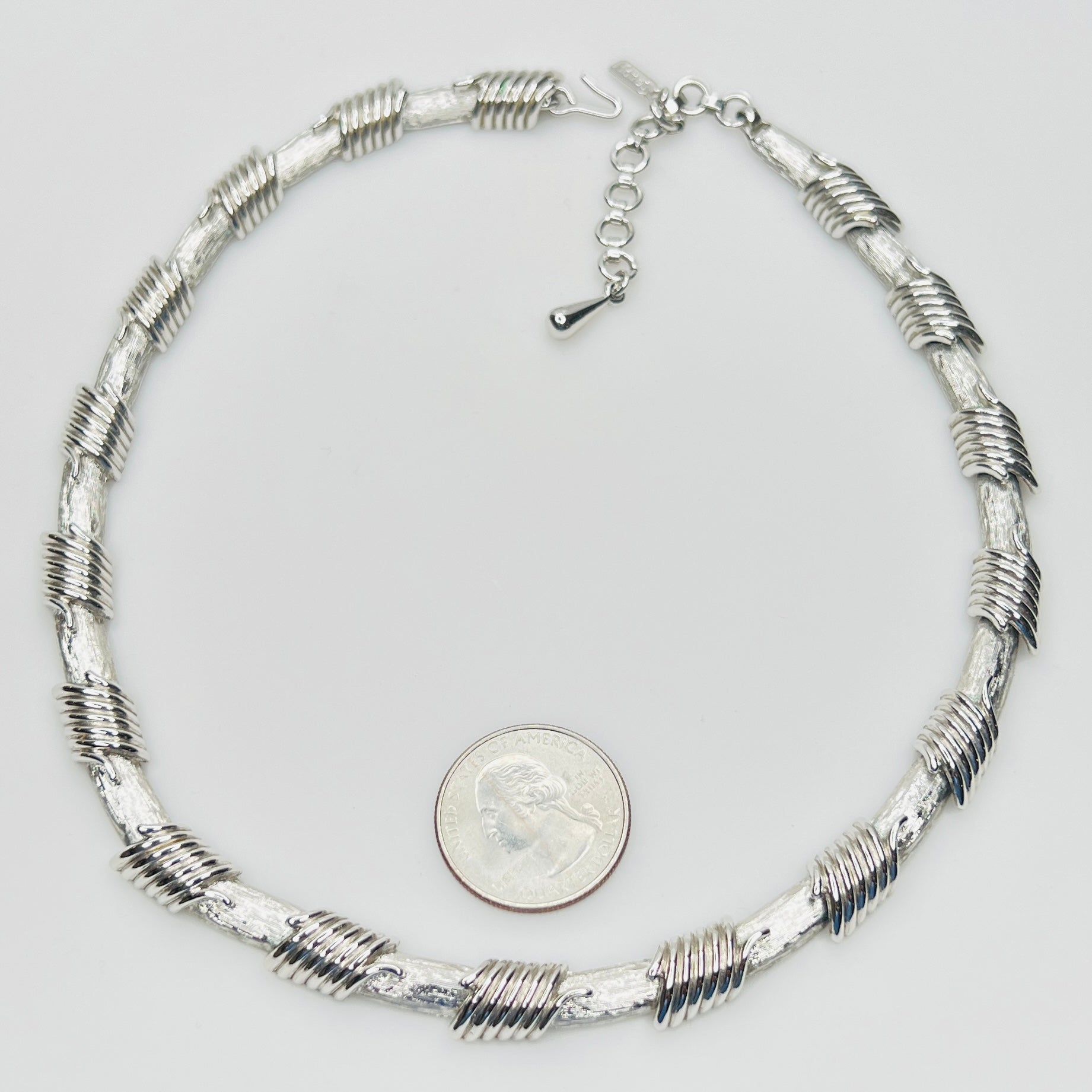 Vintage Monet silver wrapped link choker necklace with extender chain