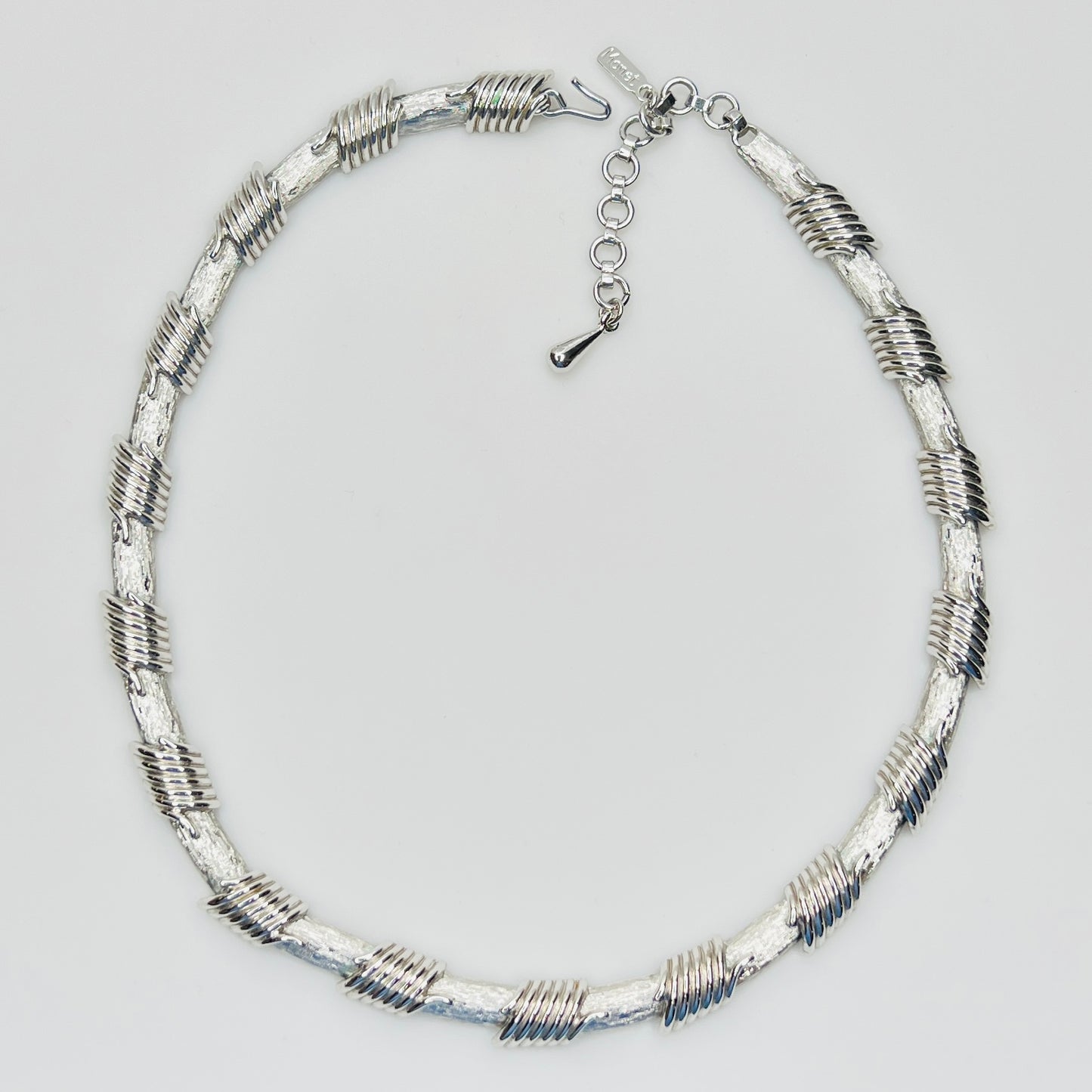 Vintage Monet silver wrapped link choker necklace with extender chain