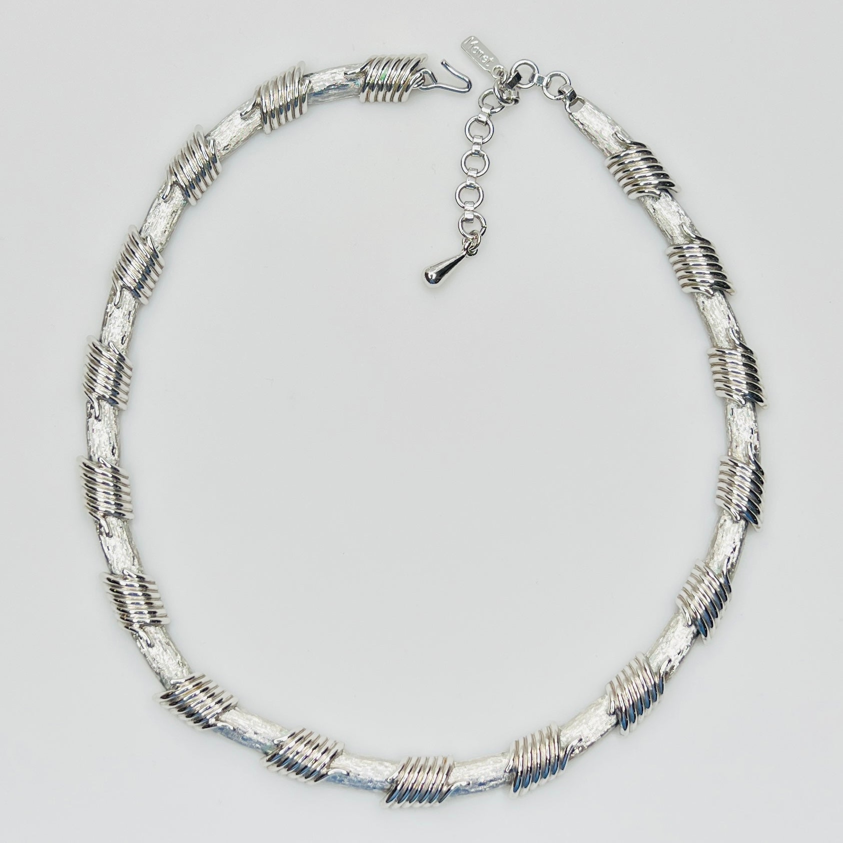 Vintage Monet silver wrapped link choker necklace with extender chain