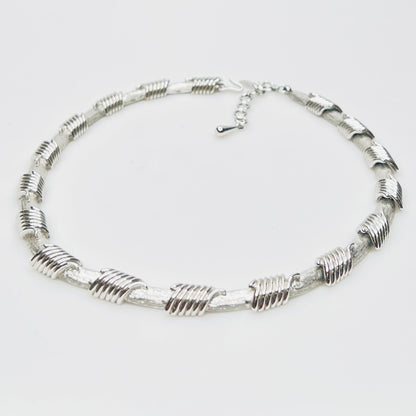 Vintage Monet silver wrapped link choker necklace with extender chain