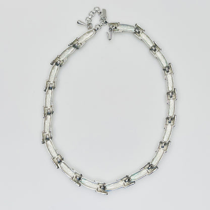 Vintage Monet silver wrapped link choker necklace with extender chain