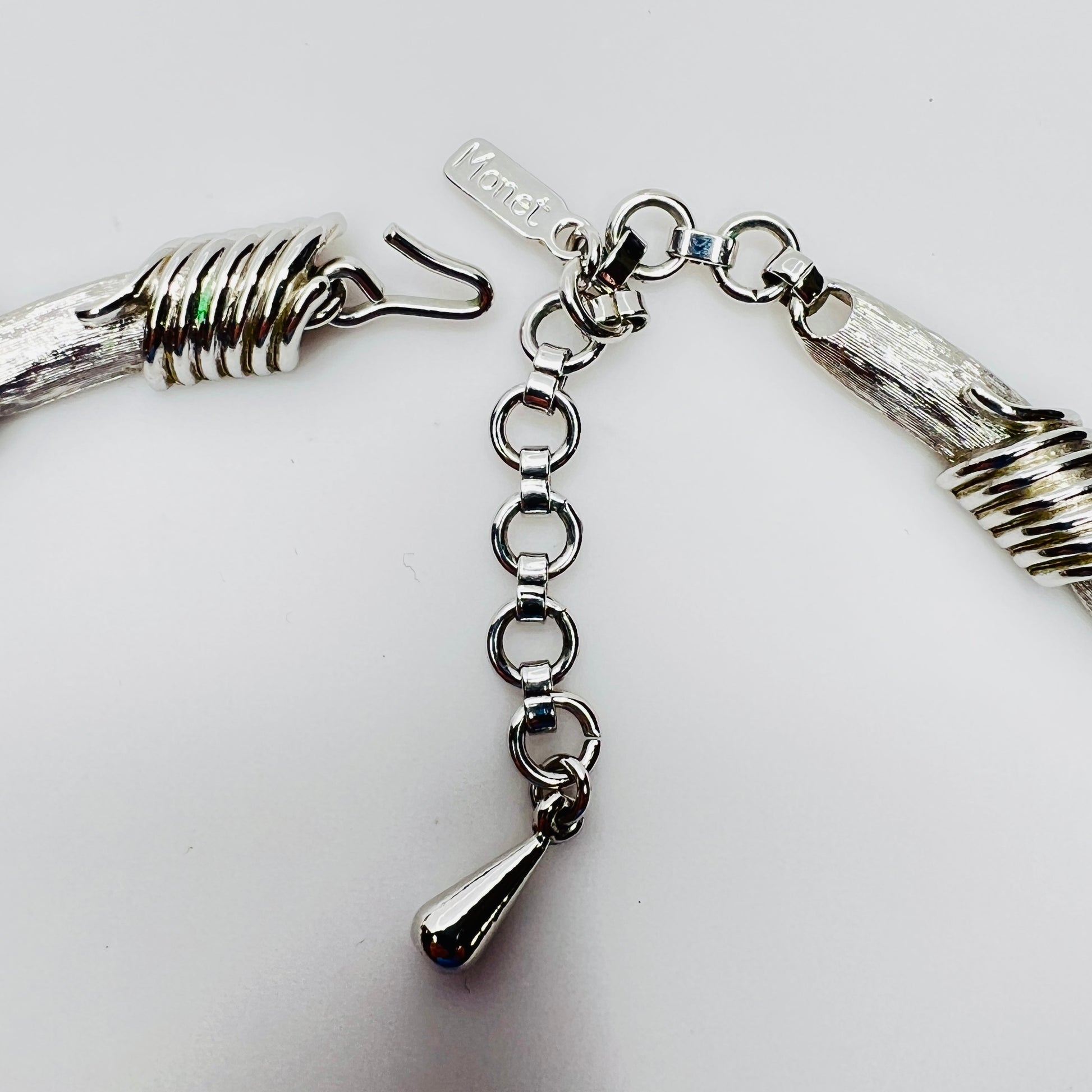Vintage Monet silver wrapped link choker necklace with extender chain