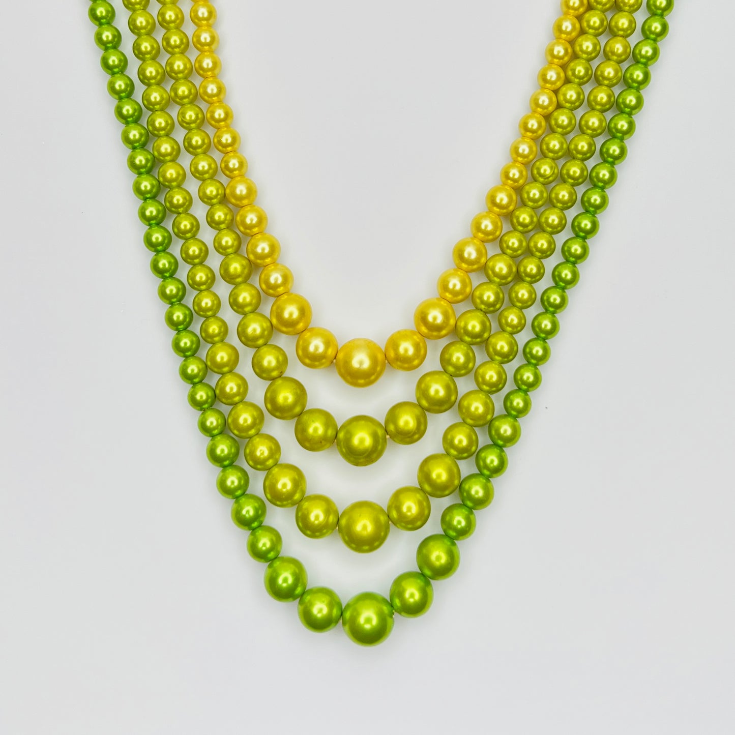 Vintage green and yellow multi strand faux pearl necklace
