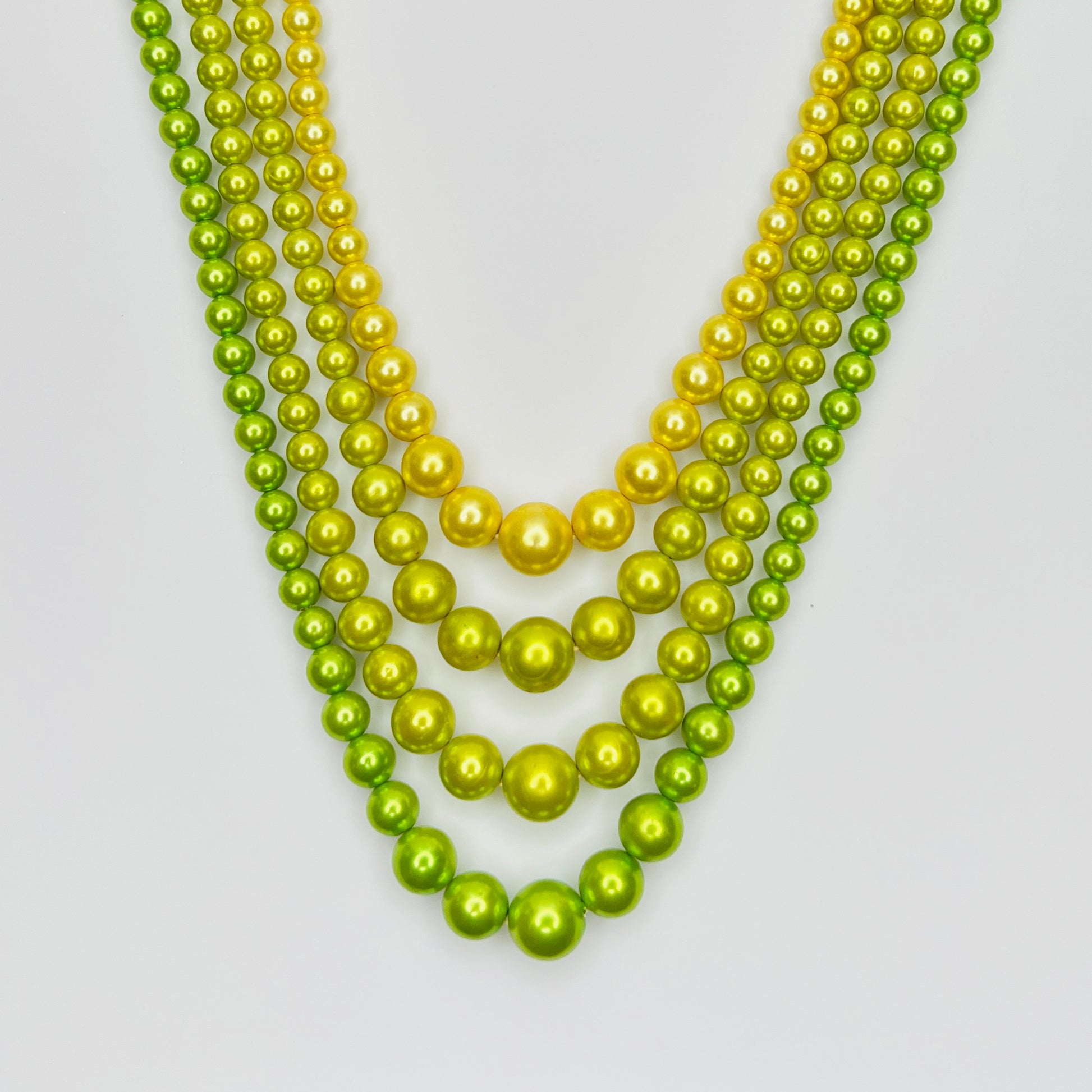 Vintage green and yellow multi strand faux pearl necklace